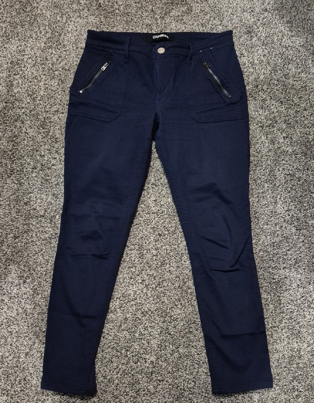 Express Dark Navy Legging Jeans with Zip Pocket Detail